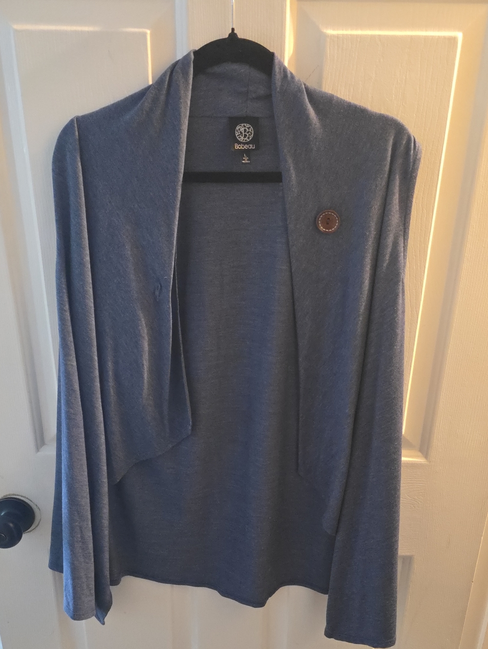 bobeau Slate Blue Draped Open-Front Women's Cardigan